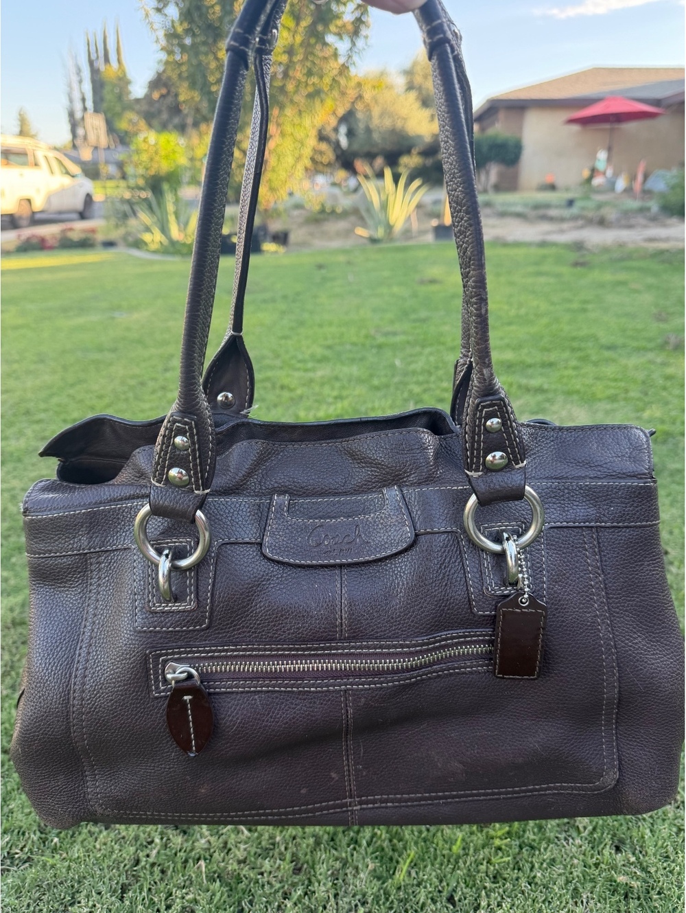 Vintage COACH Penelope Dark Chocolate Brown Pebbled Leather Satchel Shoulder Bag